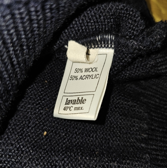 Vintage Blarney Castle Design Men's Large Navy Wool Blend Knit Pullover Sweater - Picture 4 of 7